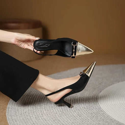 Two Tone Pointy Toe Sling kitten Heels